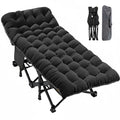 Black Folding Camping Cot With Mattress with folded cot and storage bag