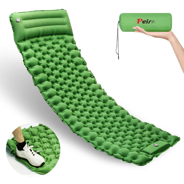 Inflatable Camping Sleeping Pad With Built-In Foot Pump