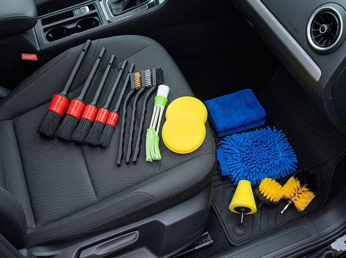 17-Piece Car Detailing Brush Kit in use