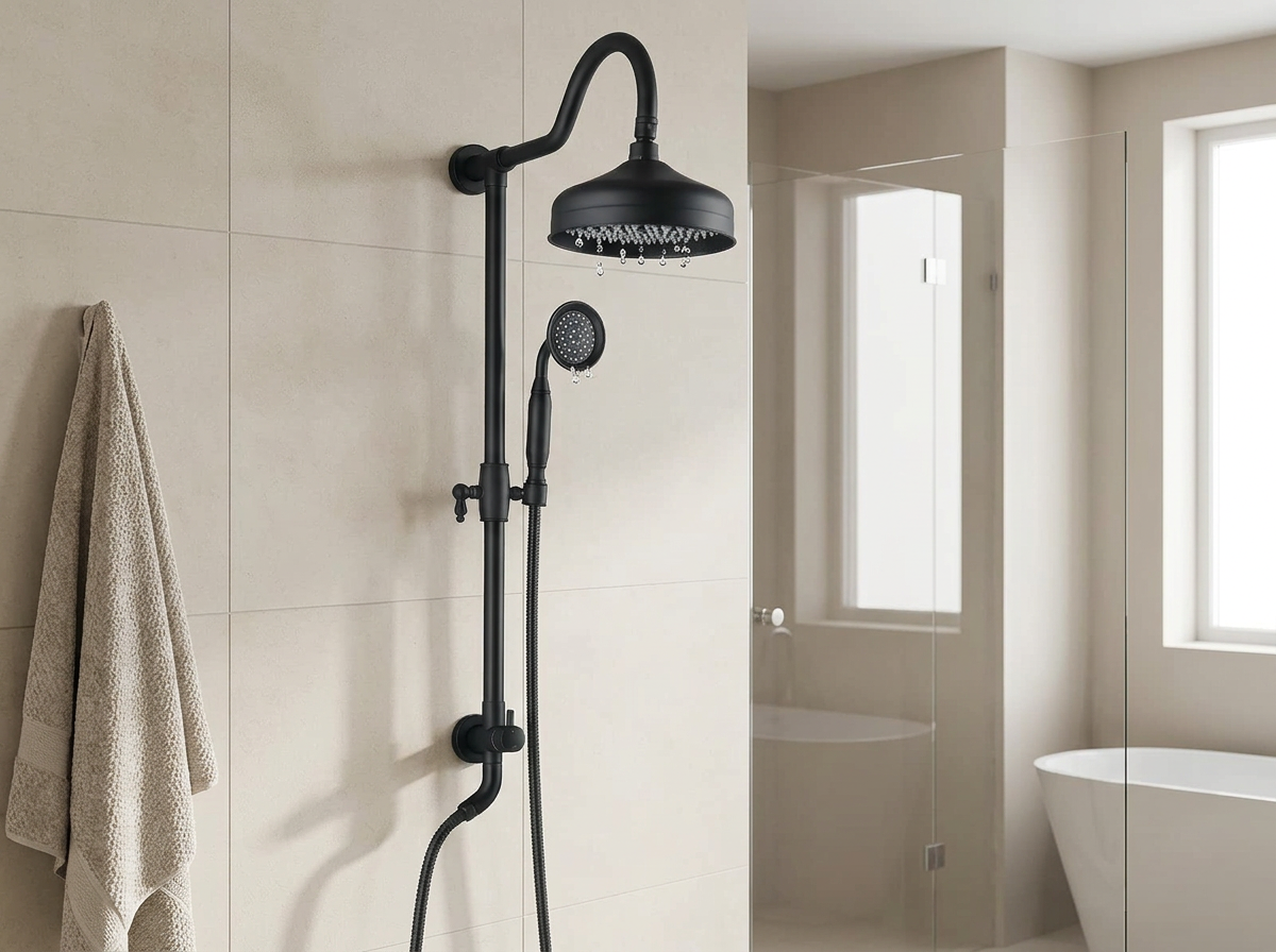 Rainfall and Handheld Dual Shower Head in use