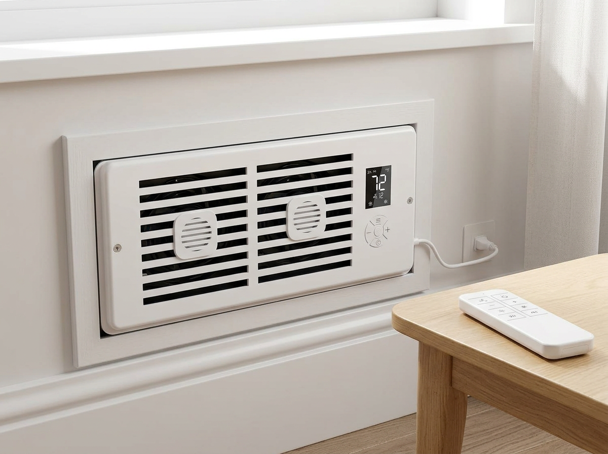 4 x 10 Register Booster Fan with Remote in use