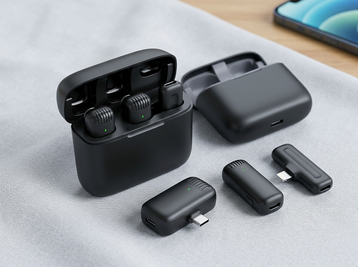 Wireless Lavalier Microphone Set in use