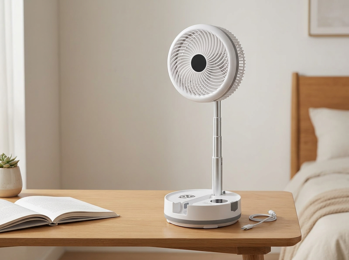 Foldable Rechargeable Oscillating Fan in use