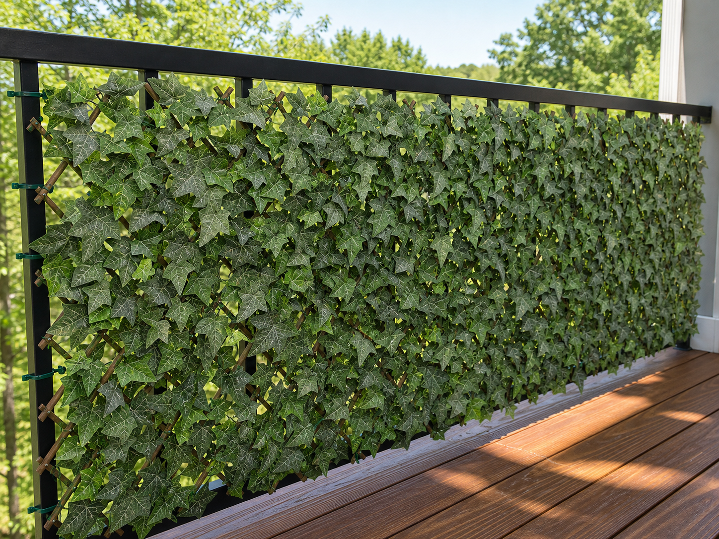 Expandable Faux Ivy Privacy Fence in use
