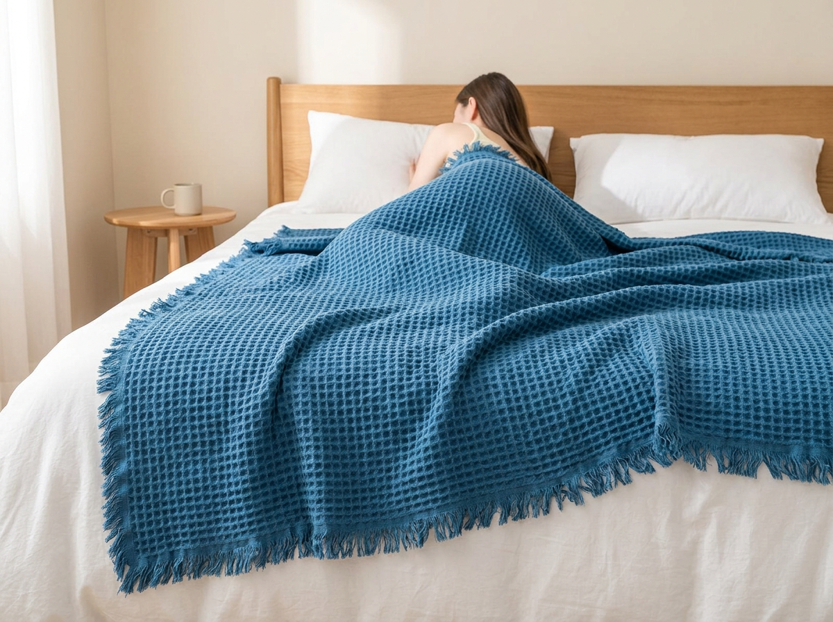 Bamboo Fiber Waffle Blanket in use