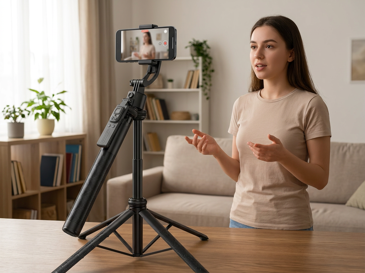 Auto-Tracking Selfie Stick Tripod in use