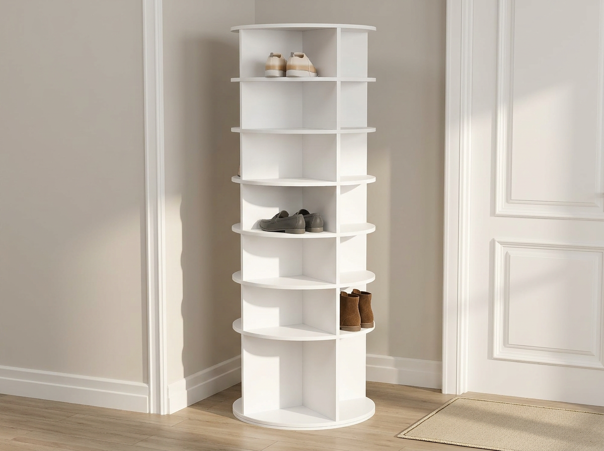 7-Tier Rotating Shoe Rack in use