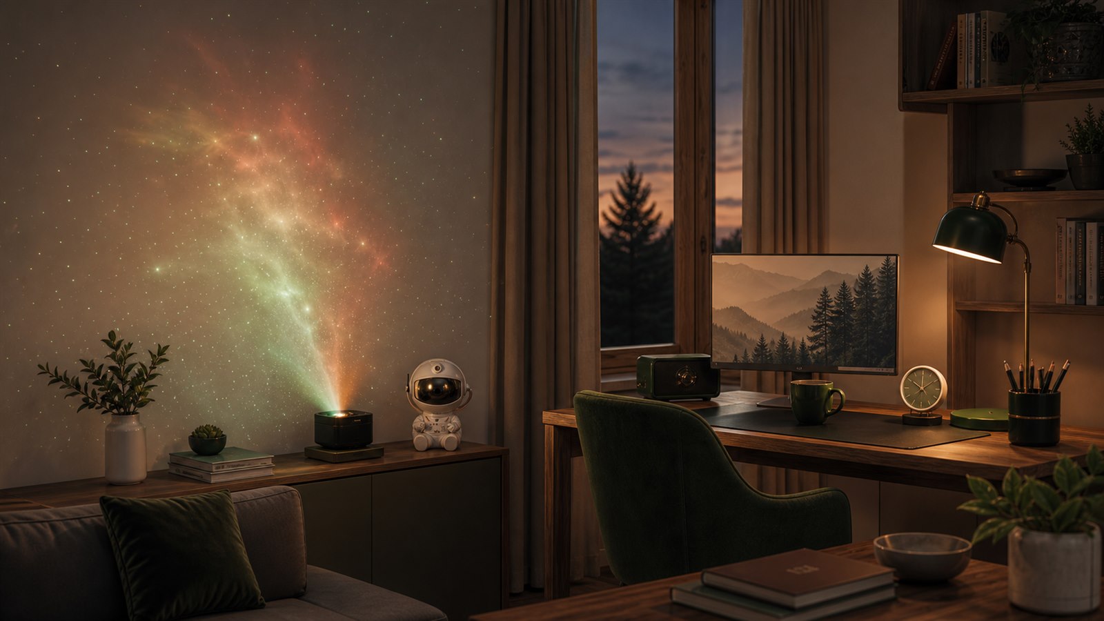 Cozy room with decorative projection light atmosphere
